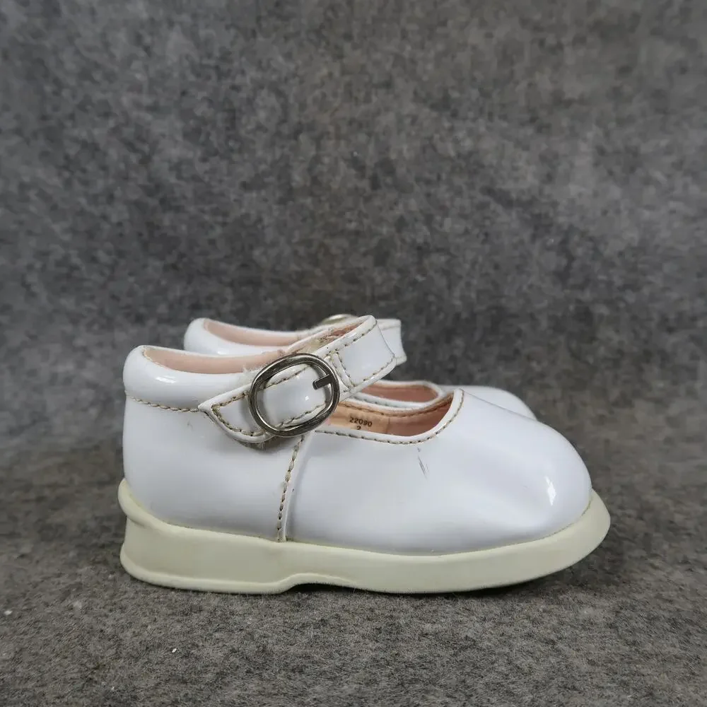 Baby Dress Shoes Mary Jane White Patent Closed Toe Classic Hook N Loop Straps